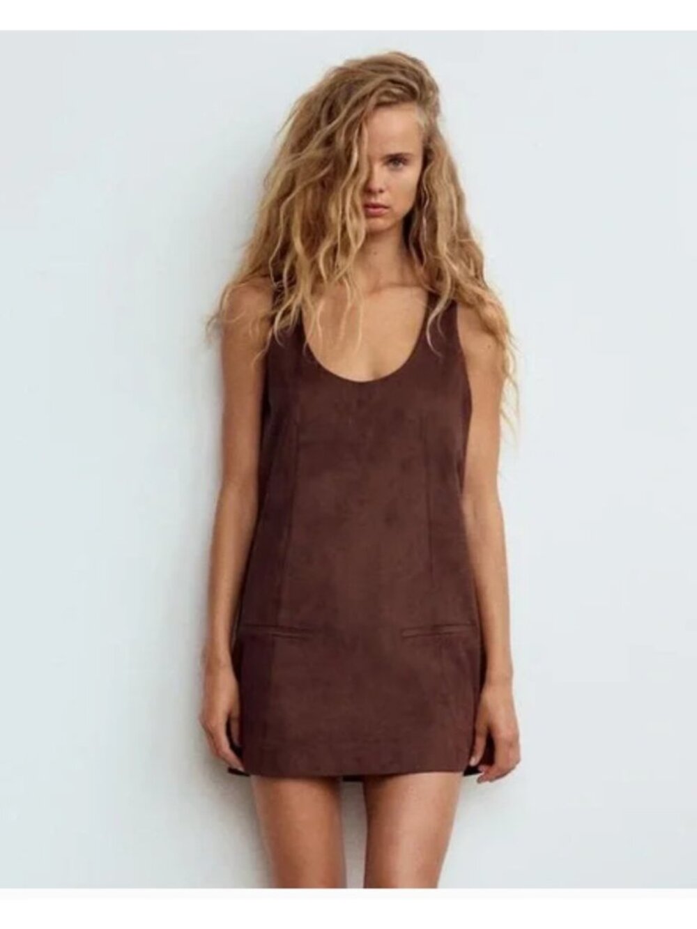 Zara Faux Suede Mini Dress Womens Medium Brown Sleeveless